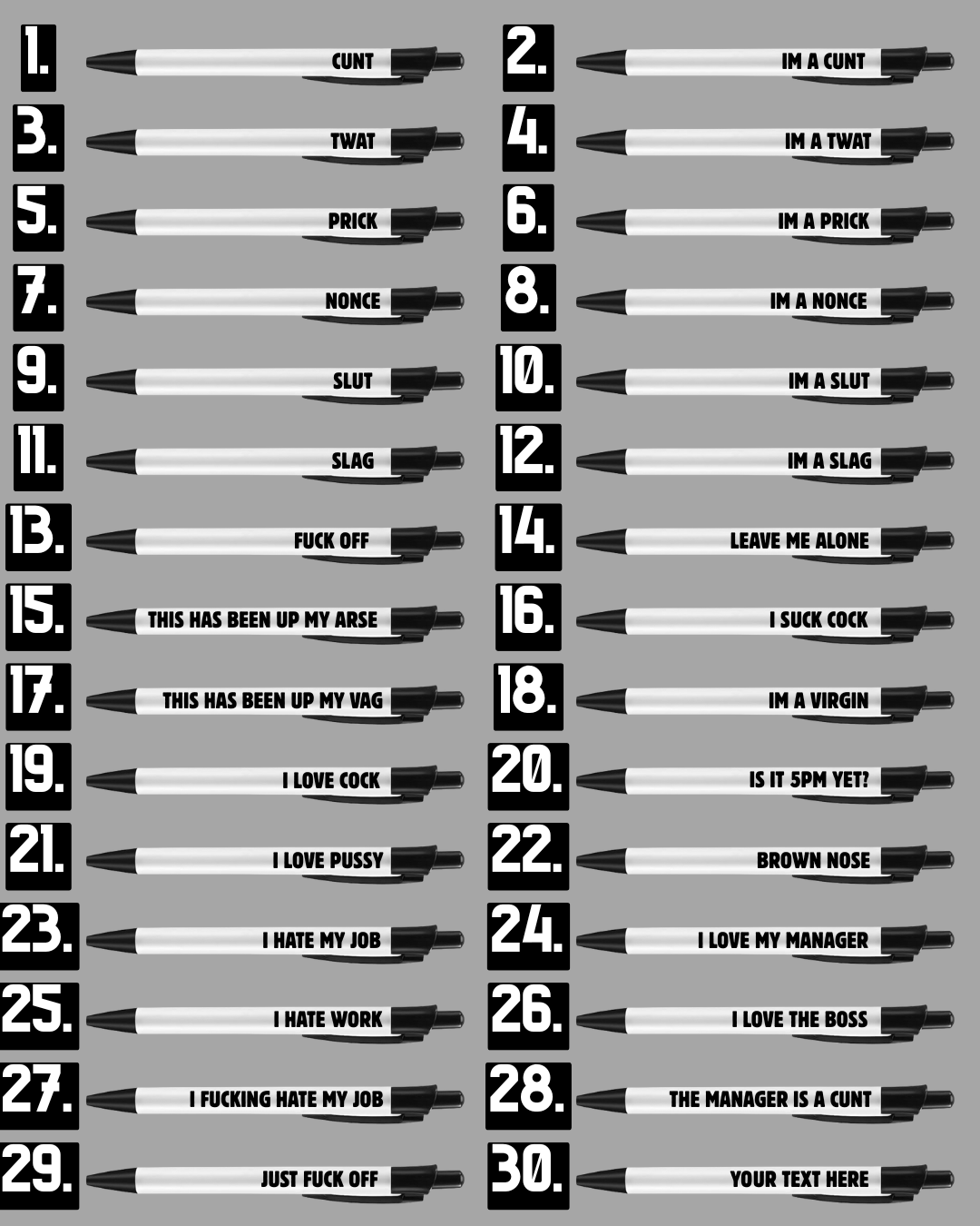 🖊️ Secret Santa Funny Pens - Rude Offensive 18+ Naughty Office Stationary Pen Biro Black Ink Present Stocking Filler Meme Quirky Text Gift